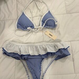 Sea Molly Blue and White Striped Ruffle Two-Piece Bikini